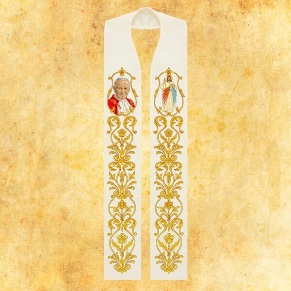 Embroidered stole "John Paul II and Merciful Jesus"