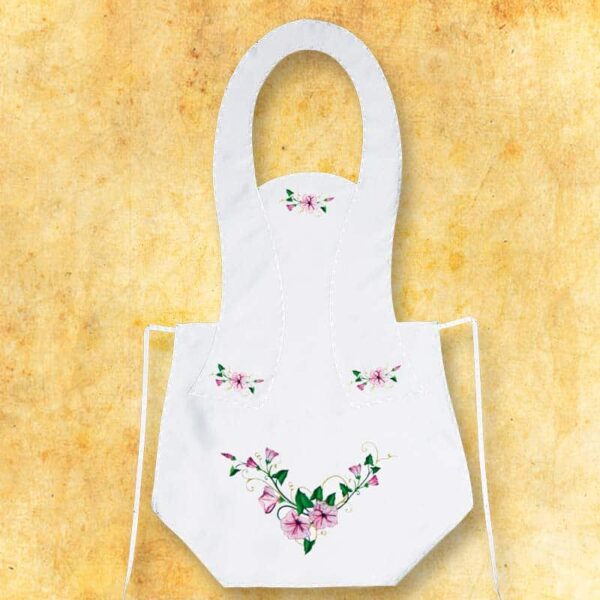 Embroidered long apron - pink flowers