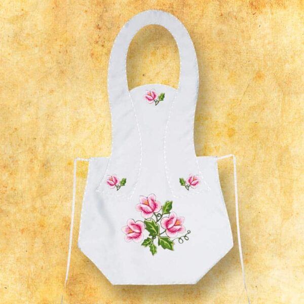 Embroidered long apron - pink flowers