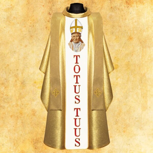 Embroidered golden chasuble with the image of St. Pope John Paul II