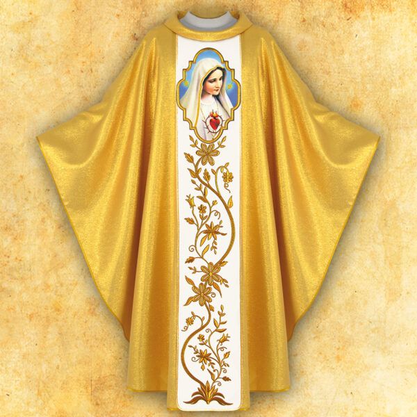 Chasuble embroidered with a photographic image of "Our Lady of Fatima"