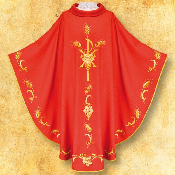 Embroidered red chasuble