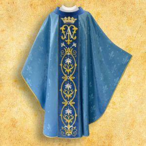 Chasuble embroidered “Maria D’Oro-Blu”