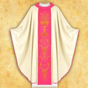 Chasuble with an embroidered pink belt