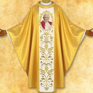Gold embroidered chasuble with the image of Saint. Pope John Paul II