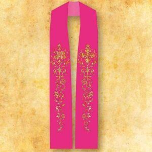 Pink embroidered stole “IHS”